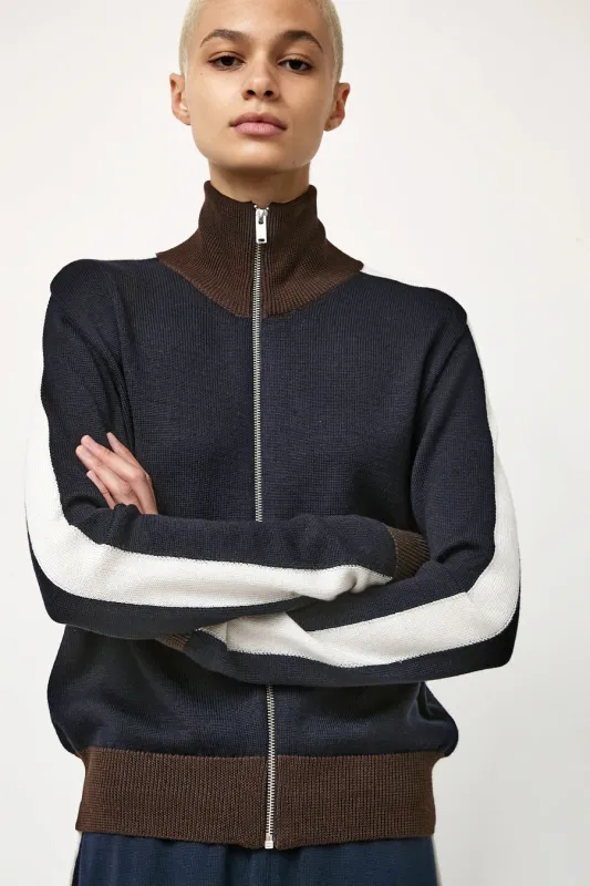 CORDERA Merino Wool Sporty Cardigan in Navy made by Cordera