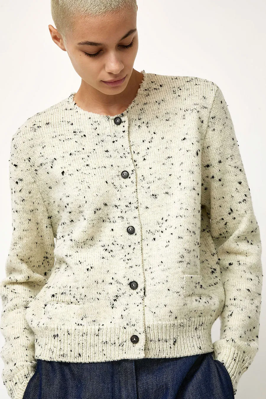 CORDERA Merino Wool Flecked Cardigan in Natural sold by No. 6