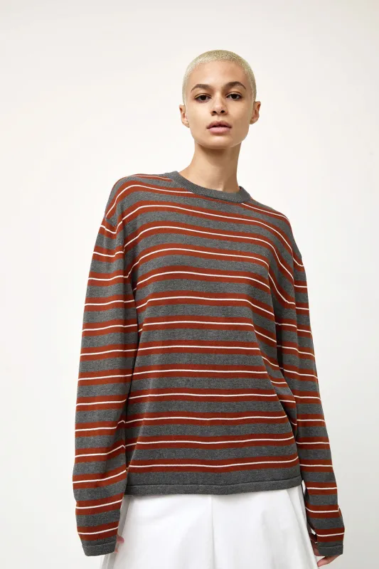CORDERA Organic Cotton Striped Long Sleeve Tee in Charcoal made by Cordera