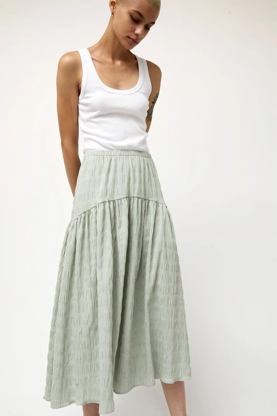 No.6 Sophia Skirt in Green White Puckered Gingham sold by No. 6