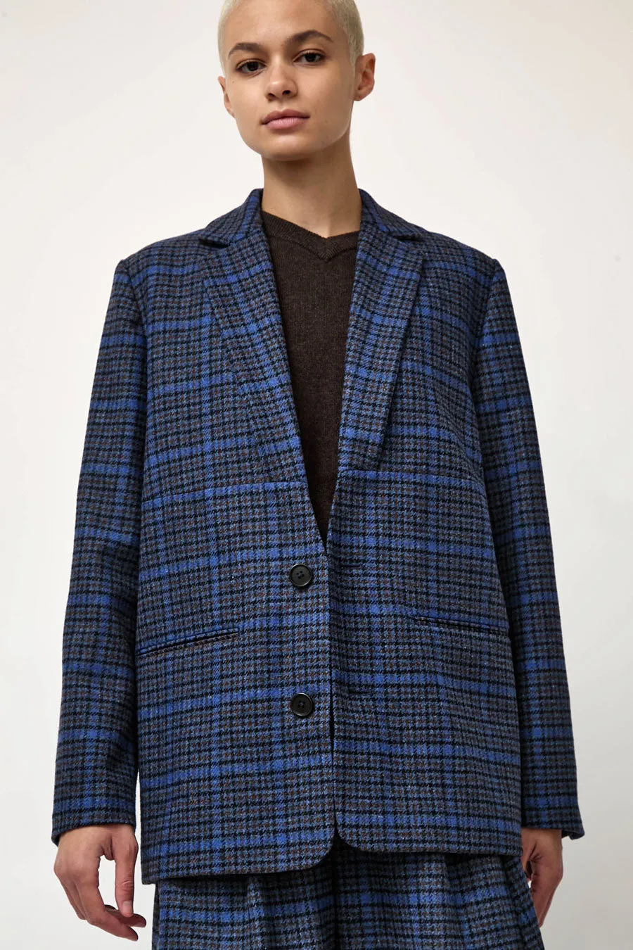 Henrik Vibskov Lonely Blazer in Blue Wool Checks sold by No. 6