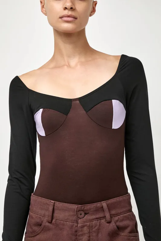 Baserange Long Sleeve Body with Bra in Black Tact and One Purple made by Baserange