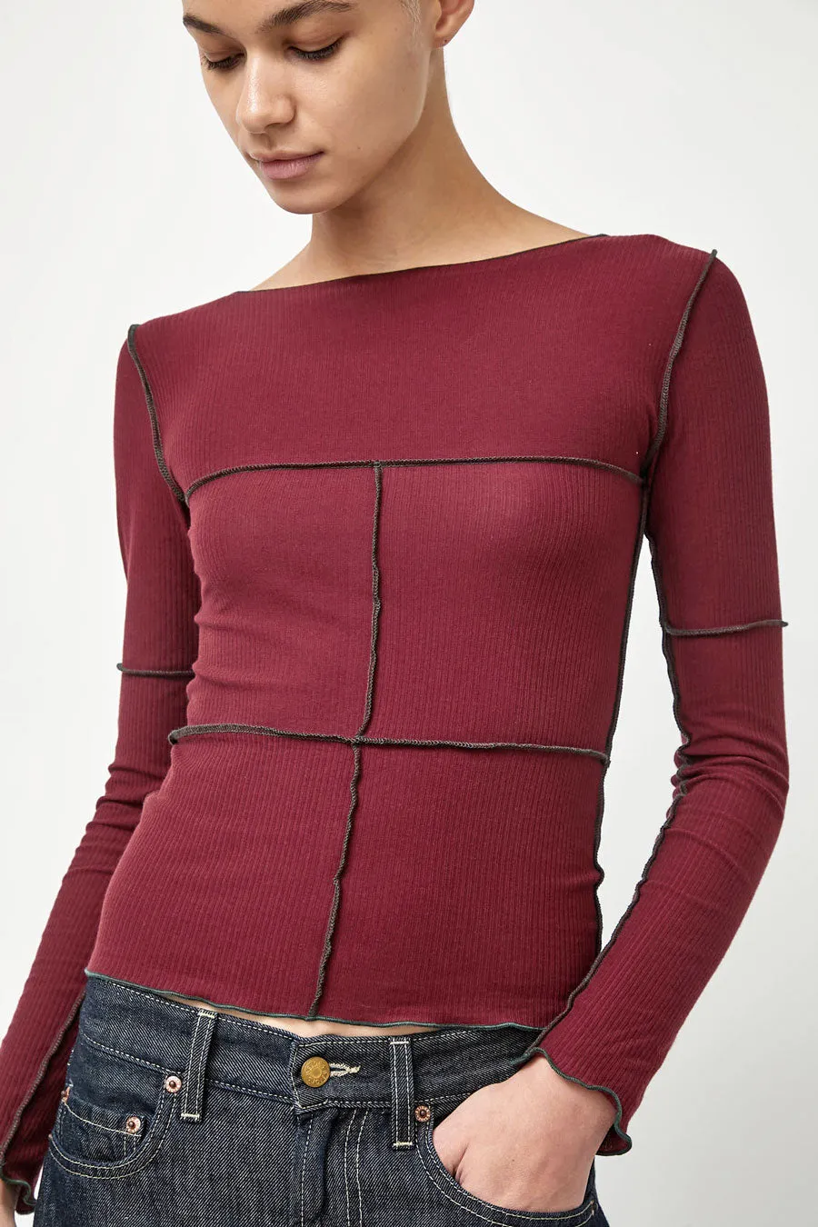 Baserange Cinder Long Sleeve Tee in Nara Red sold by No. 6