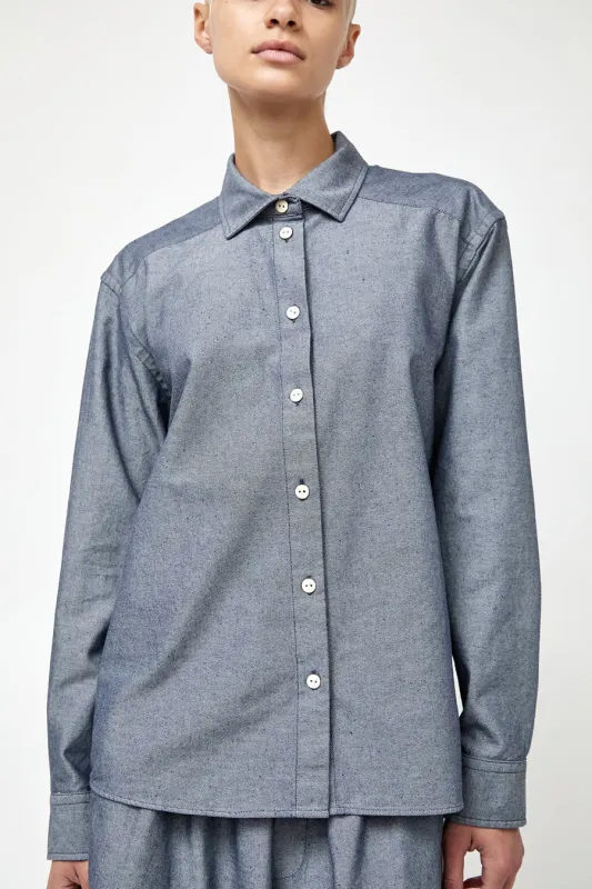 Baserange Bent Shirt in Dark Denim made by Baserange