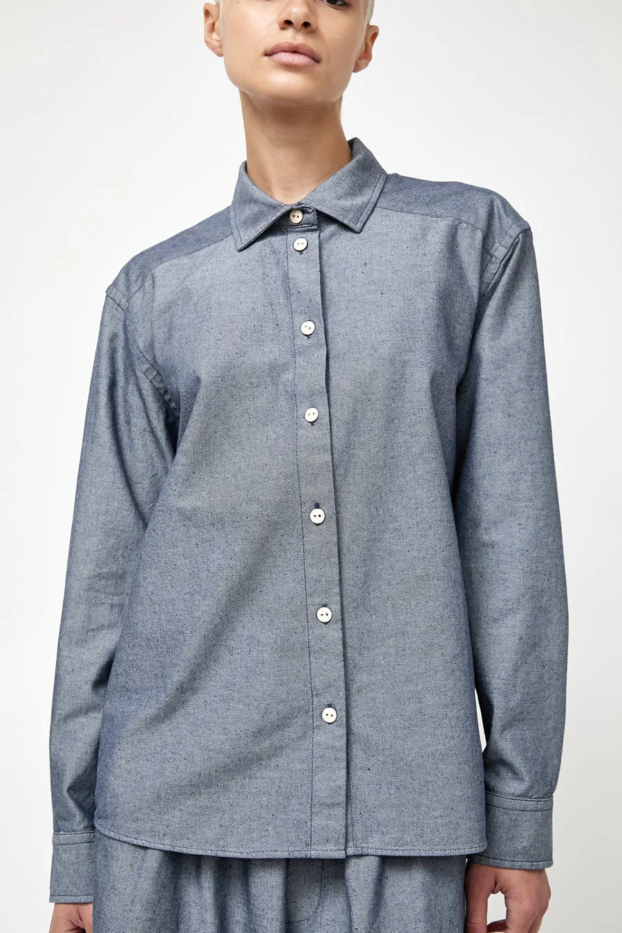 Baserange Bent Shirt in Dark Denim sold by No. 6
