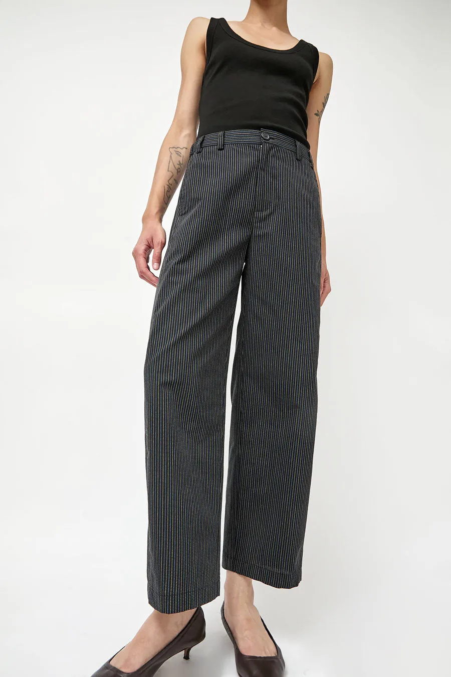 No.6 Justin Pant in Black Multi Pinstripe sold by No. 6