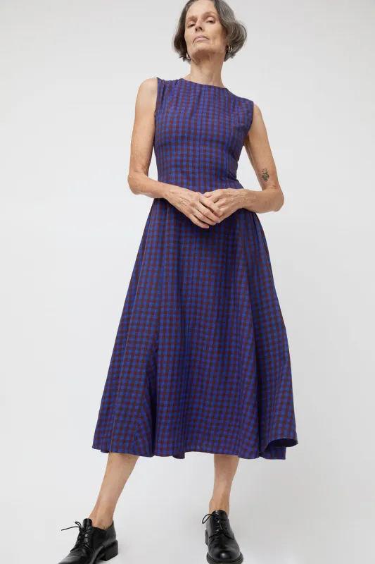 Ali Golden Paneled Midi Dress in Rust and Cobalt Gingham made by Ali Golden