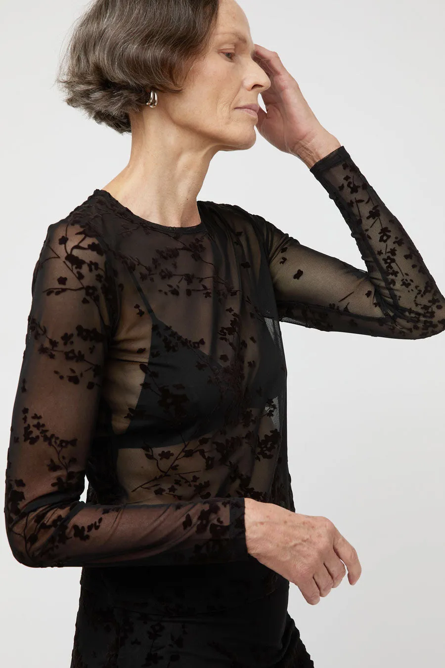 Ali Golden Floral Mesh LS Top in Black and Brown Floral sold by No. 6 product image thumbnail 2