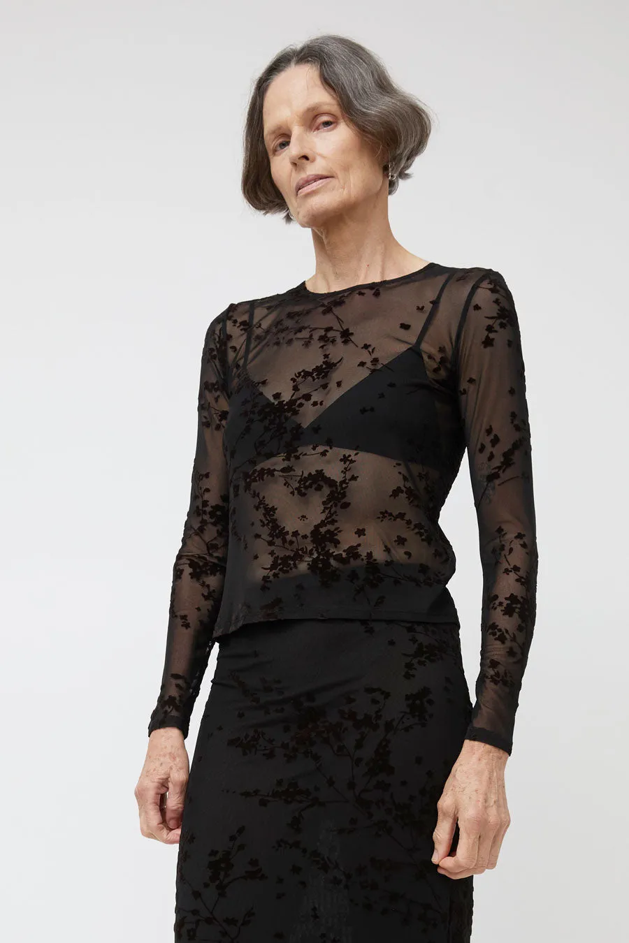 Ali Golden Floral Mesh LS Top in Black and Brown Floral sold by No. 6 product image thumbnail 3
