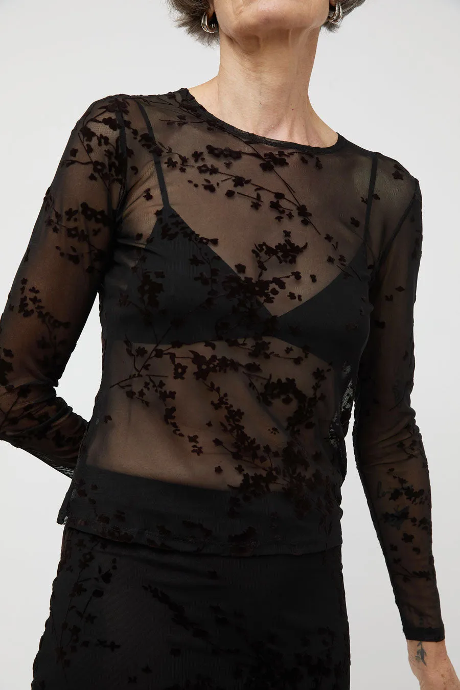 Ali Golden Floral Mesh LS Top in Black and Brown Floral sold by No. 6 product image thumbnail 4