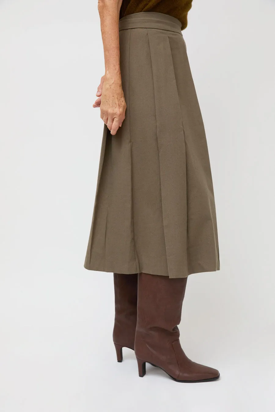 Ali Golden Midi Pleated Wrap Skirt in Taupe sold by No. 6 product image thumbnail 2