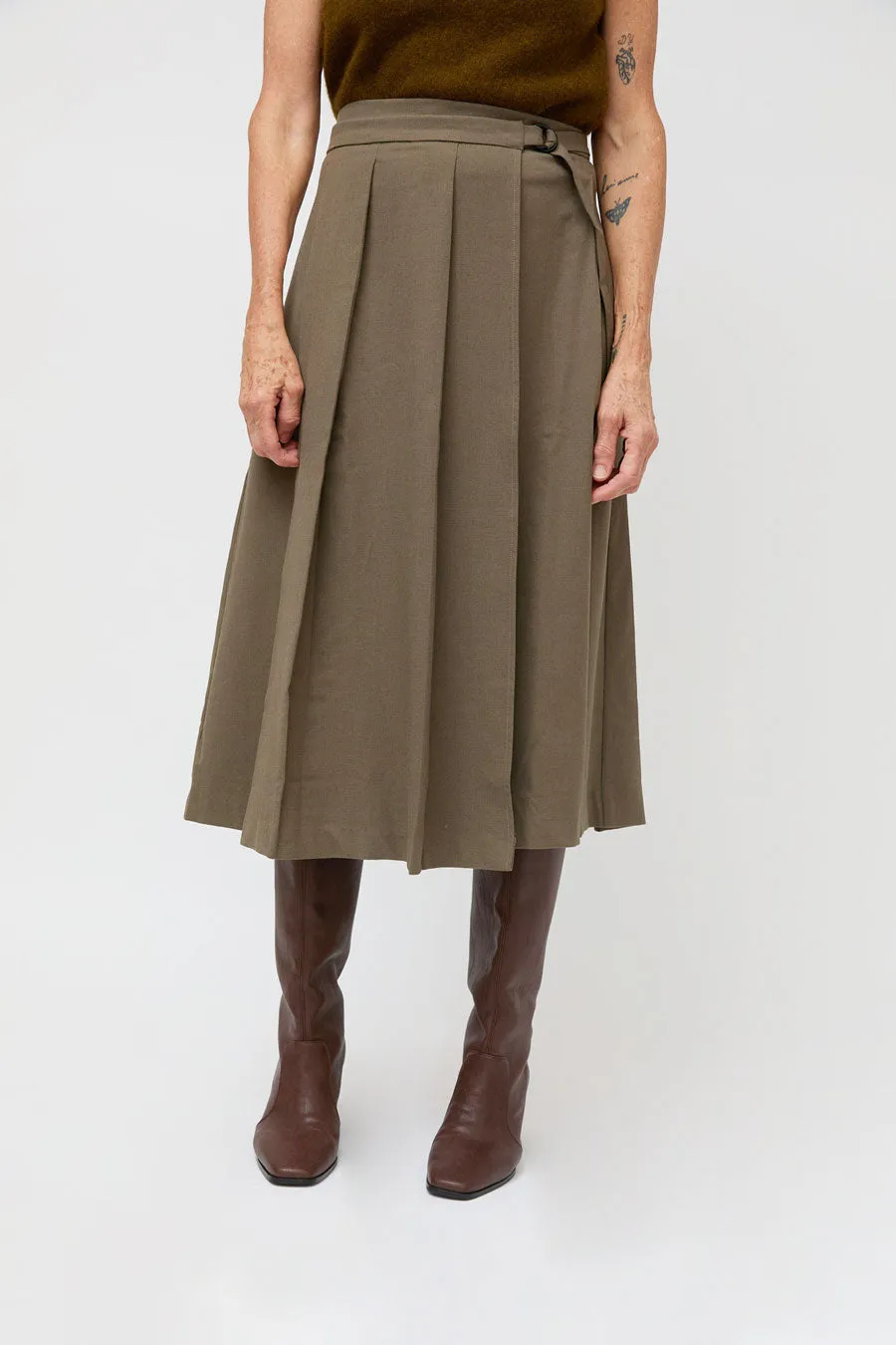 Ali Golden Midi Pleated Wrap Skirt in Taupe sold by No. 6 product image thumbnail 3