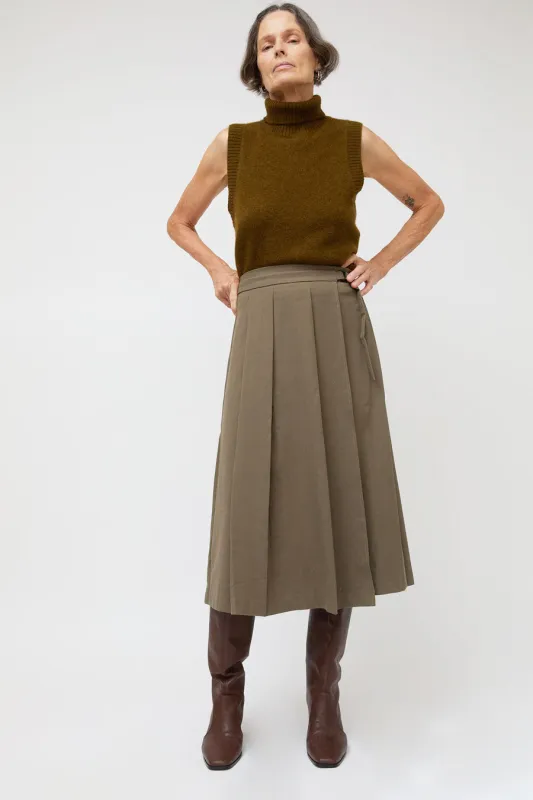 Ali Golden Midi Pleated Wrap Skirt in Taupe made by Ali Golden