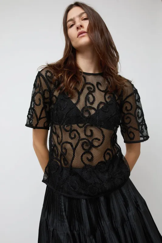 Nikki Chasin Rafa Embroidered Net Top in Black made by Nikki Chasin
