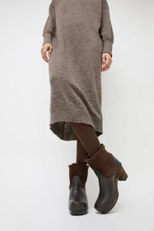 No.6 5" Pull on Shearling Clog Boot on High Heel in Umber on Cocoa Base made by No. 6