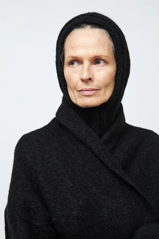 Lauren Manoogian Handknit Rib Balaclava in Black made by Lauren Manoogian