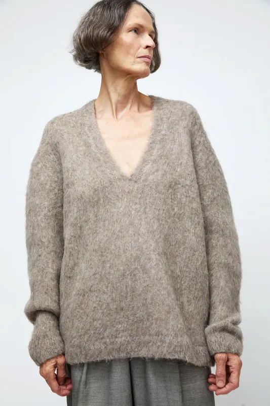 Lauren Manoogian Brushed V Neck in Grey Melange made by Lauren Manoogian