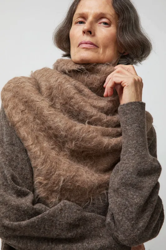 Atelier Delphine Suri Alpaca Hand Brushed Triangle Scarf in Porcini made by Atelier Delphine