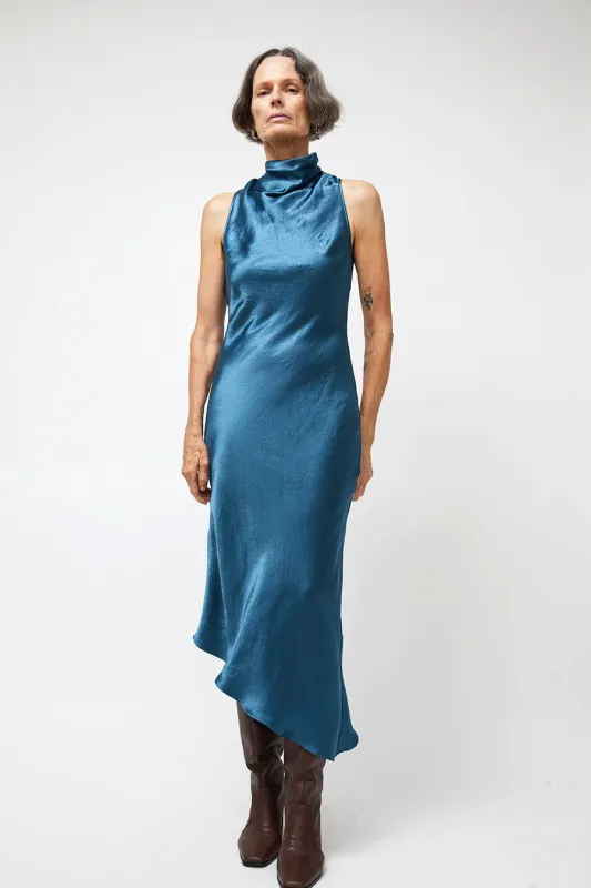 NOMIA Cowl Bias Dress in Lagoon made by NOMIA