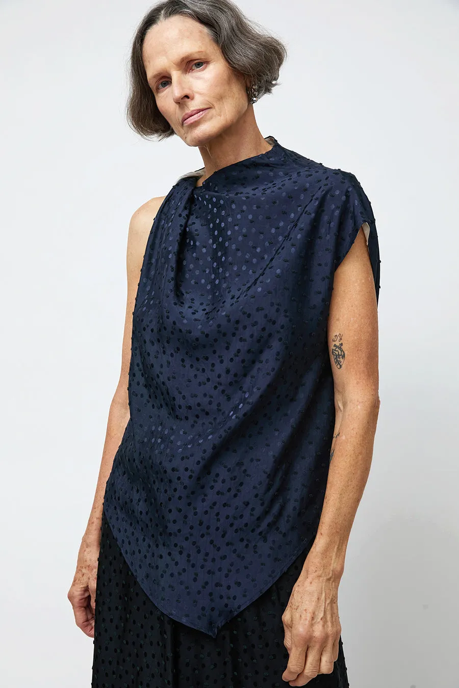NOMIA Twist Shoulder Top in Navy Dot Satin sold by No. 6 product image thumbnail 3