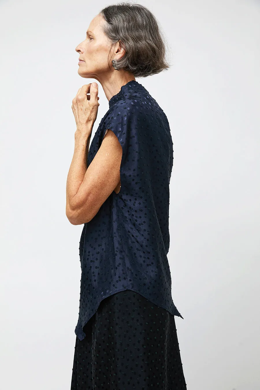 NOMIA Twist Shoulder Top in Navy Dot Satin sold by No. 6 product image thumbnail 4