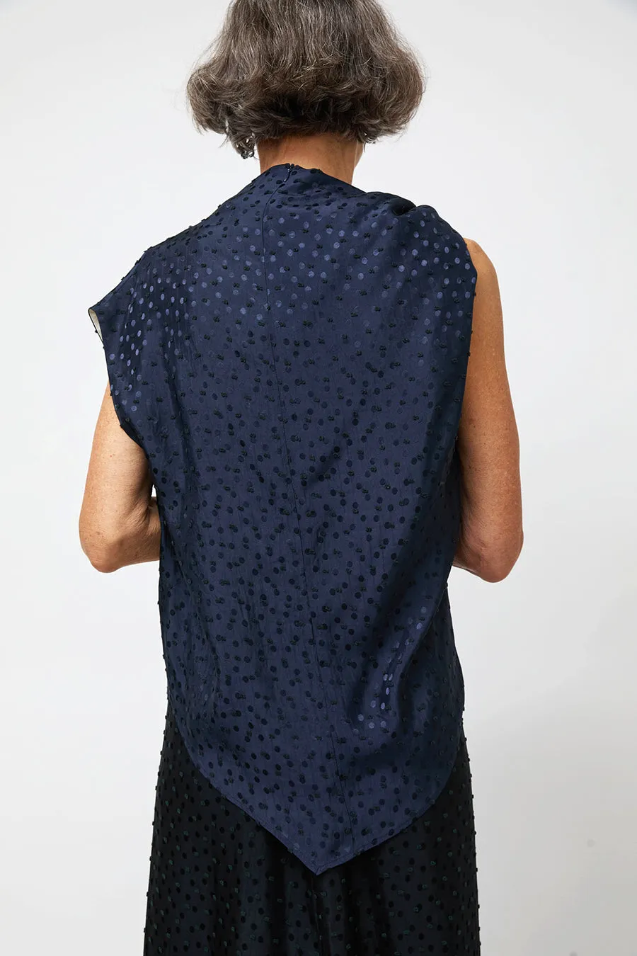 NOMIA Twist Shoulder Top in Navy Dot Satin sold by No. 6 product image thumbnail 5