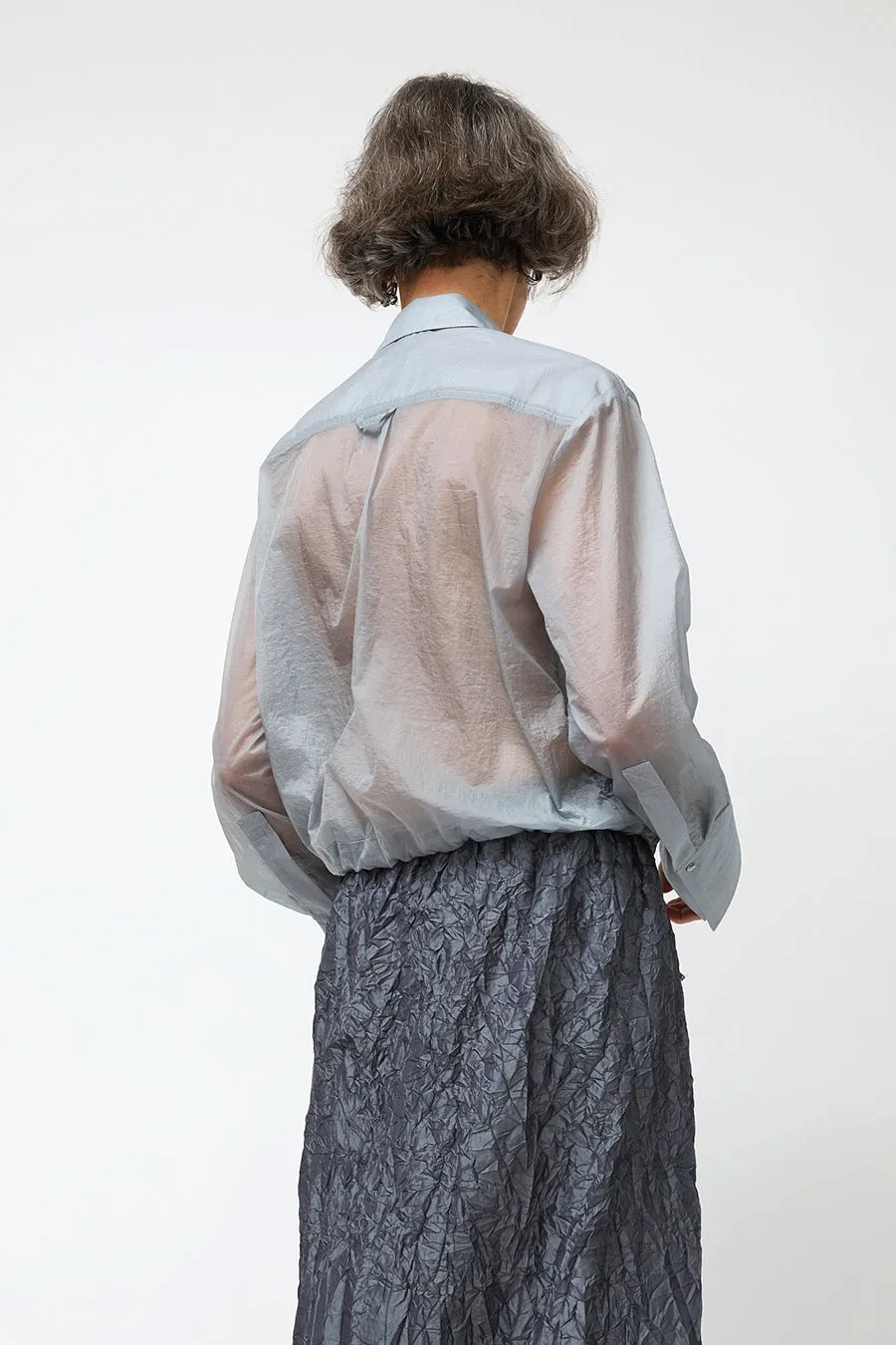 NOMIA Sheer Nylon Cropped Button Down in Mist sold by No. 6 product image thumbnail 3