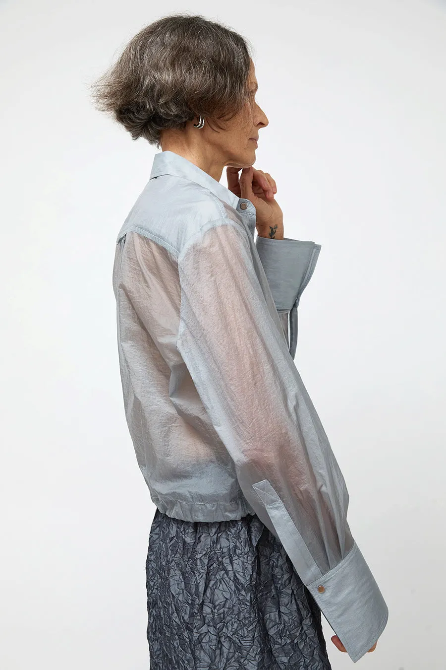 NOMIA Sheer Nylon Cropped Button Down in Mist sold by No. 6 product image thumbnail 5