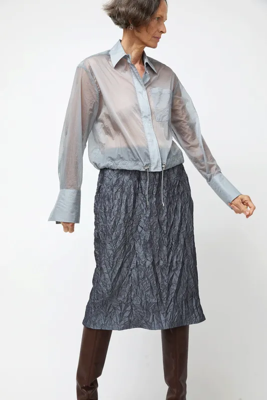 NOMIA Sheer Nylon Cropped Button Down in Mist made by NOMIA