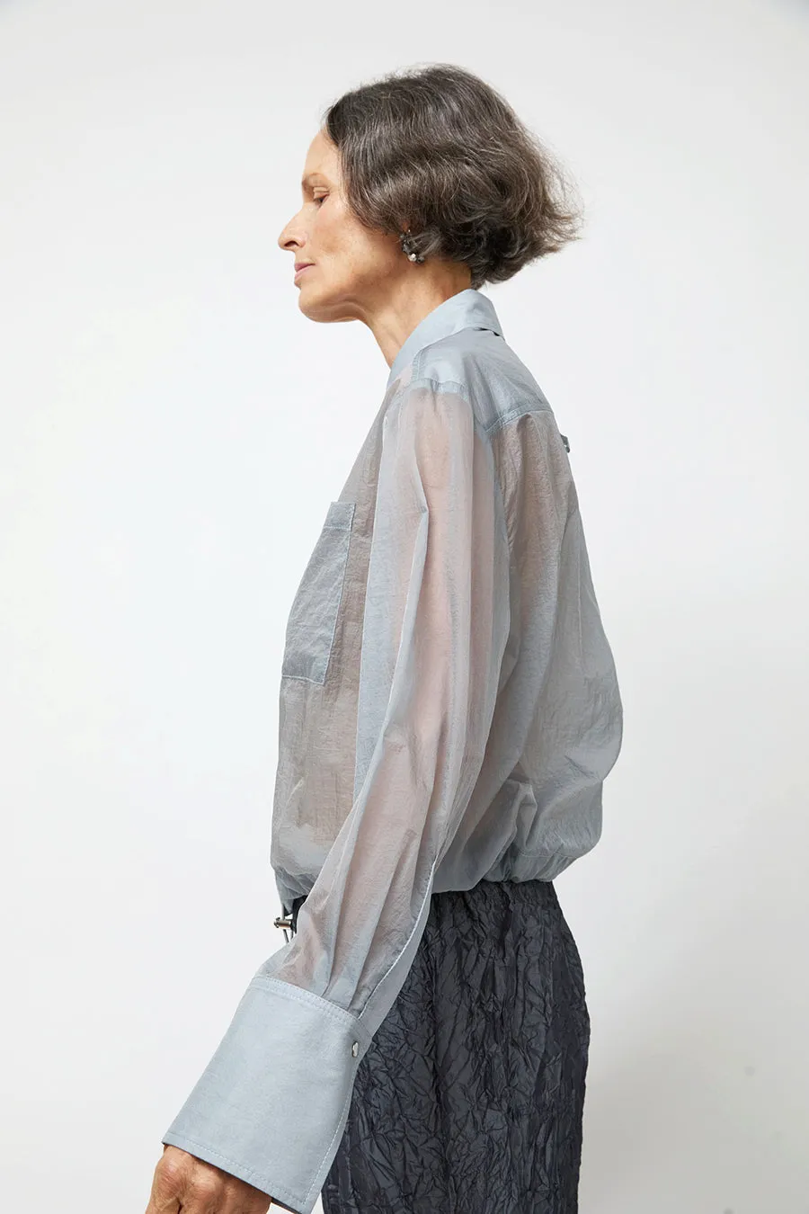 NOMIA Sheer Nylon Cropped Button Down in Mist sold by No. 6 product image thumbnail 2