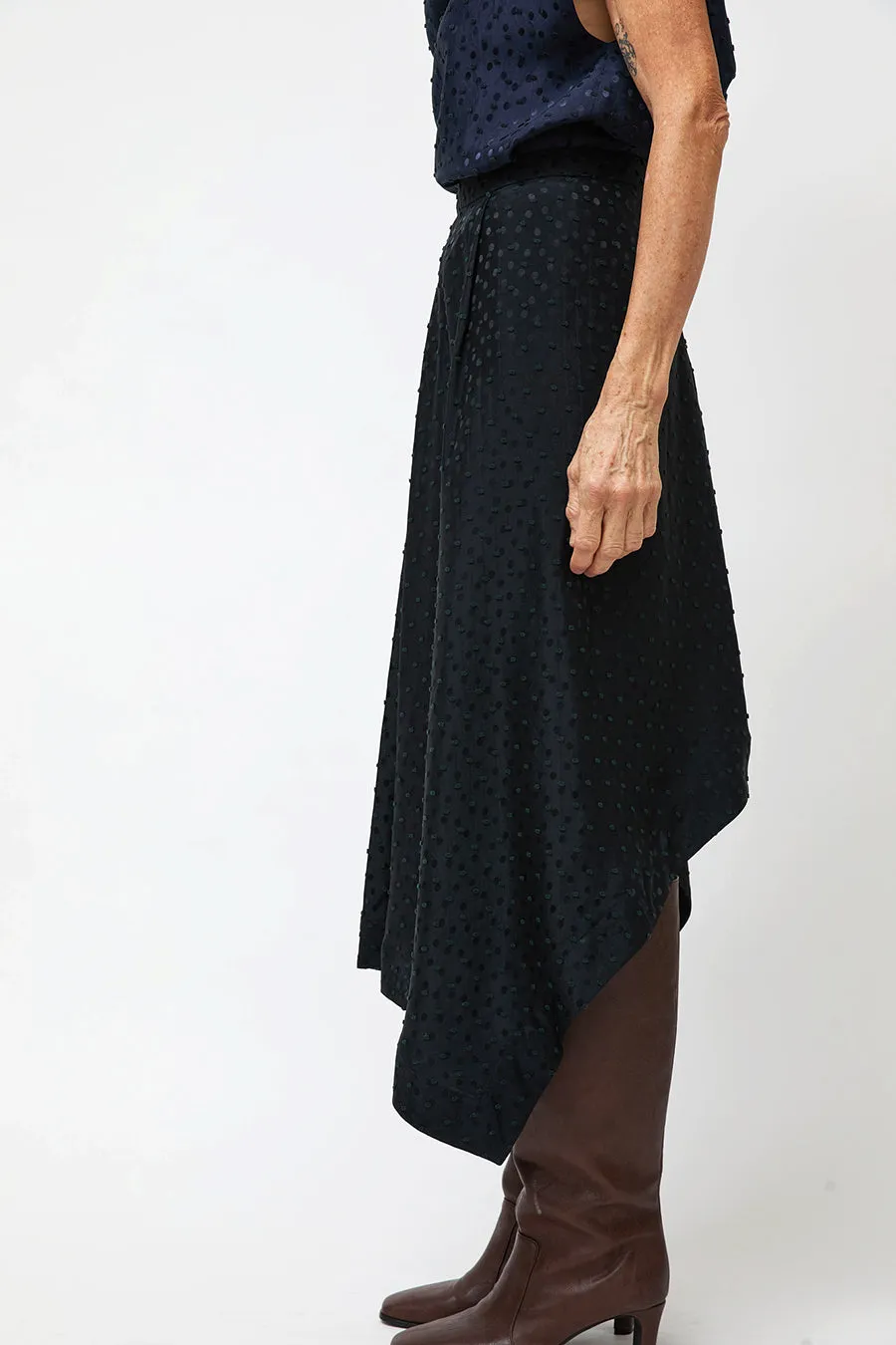 NOMIA A Line Asymmetric Skirt in Black Dot Satin sold by No. 6 product image thumbnail 4