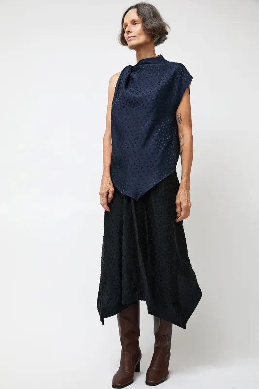 NOMIA A Line Asymmetric Skirt in Black Dot Satin made by NOMIA