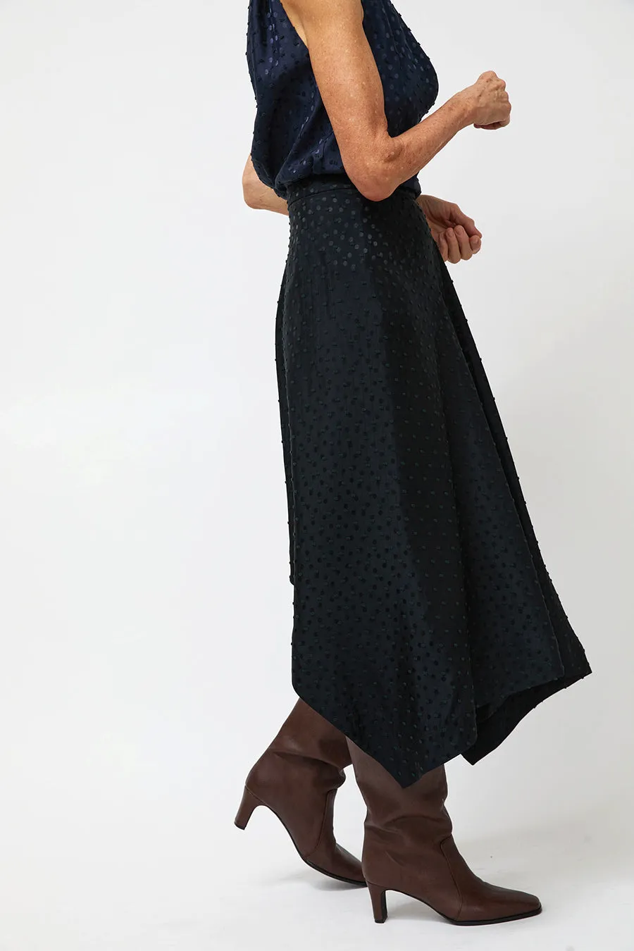 NOMIA A Line Asymmetric Skirt in Black Dot Satin sold by No. 6 product image thumbnail 2