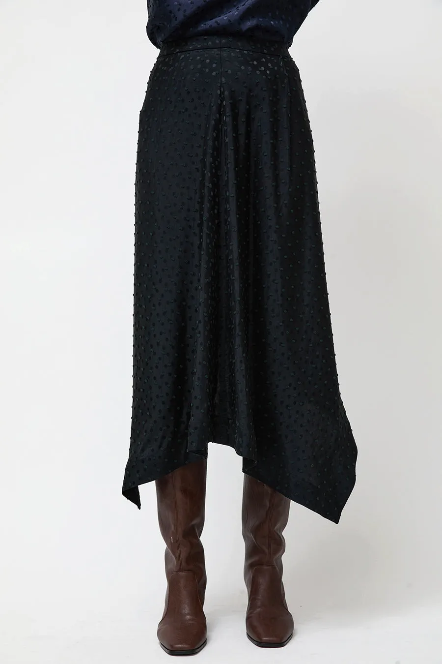 NOMIA A Line Asymmetric Skirt in Black Dot Satin sold by No. 6 product image thumbnail 3