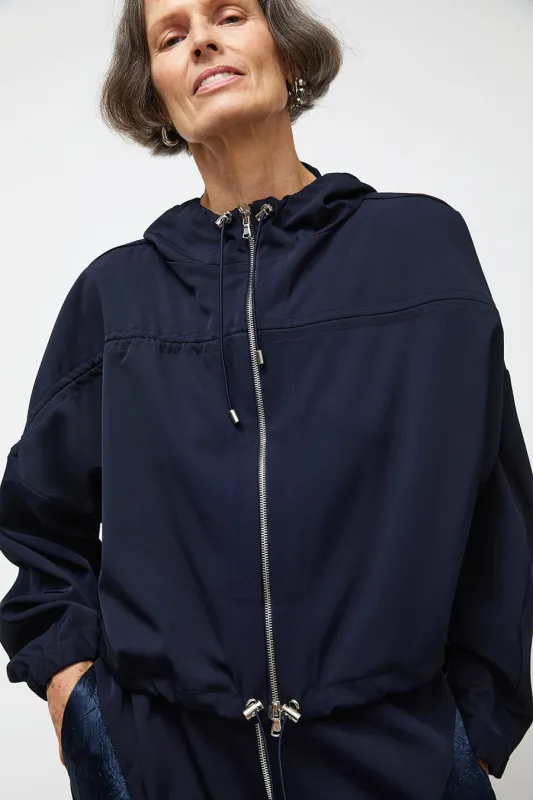 NOMIA Gathered Yoke Zip Jacket in Midnight made by NOMIA