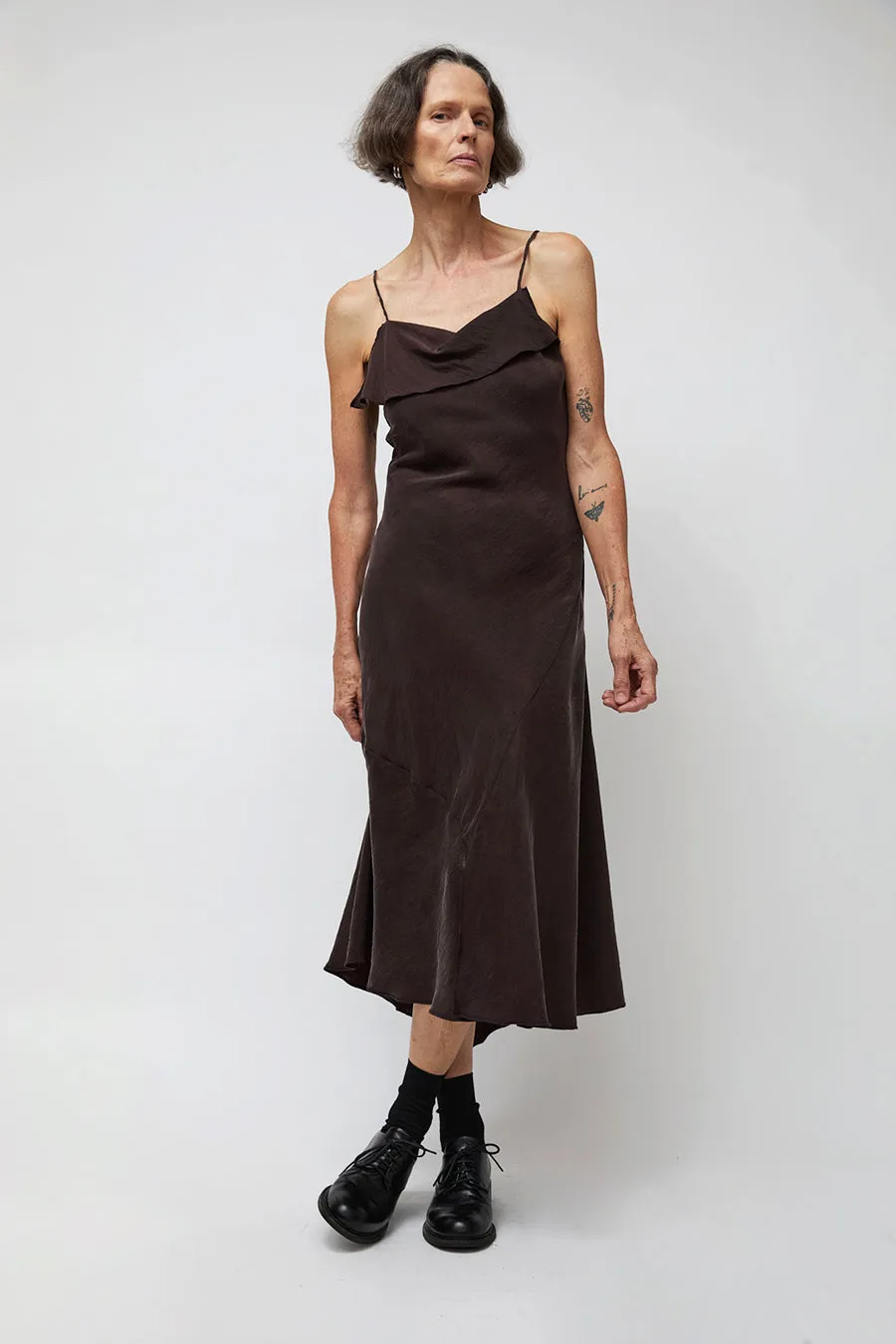 Ali Golden Asymmetrical Tank Dress in Brown sold by No. 6