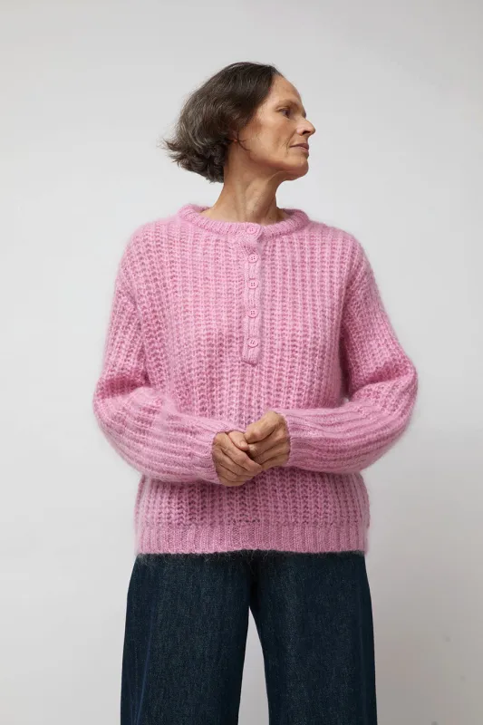 Ali Golden Oversized Pullover with Placket in Pink made by Ali Golden