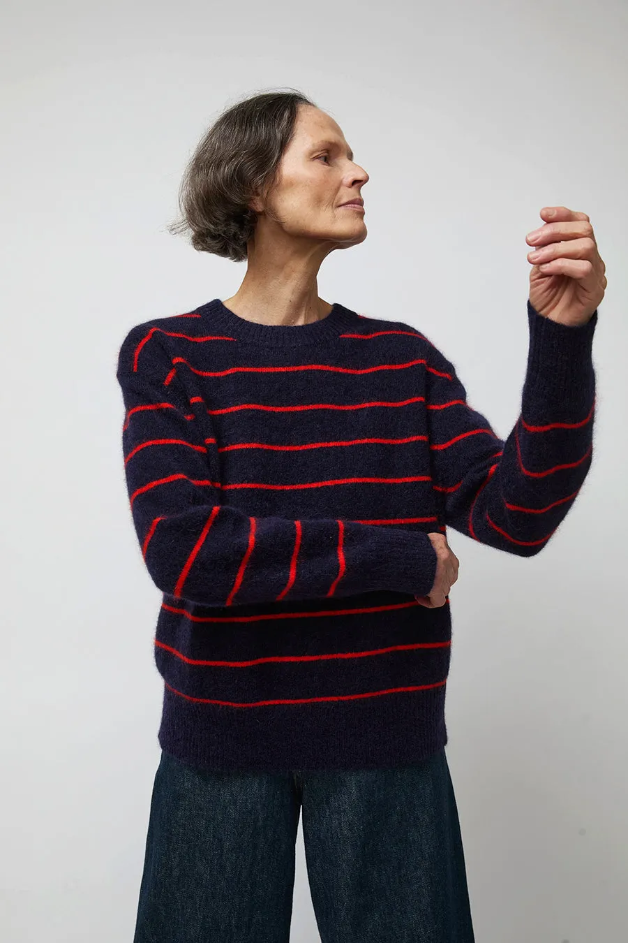 Ali Golden Oversized Mohair Pullover in Navy and Poppy Stripe sold by No. 6 product image thumbnail 3