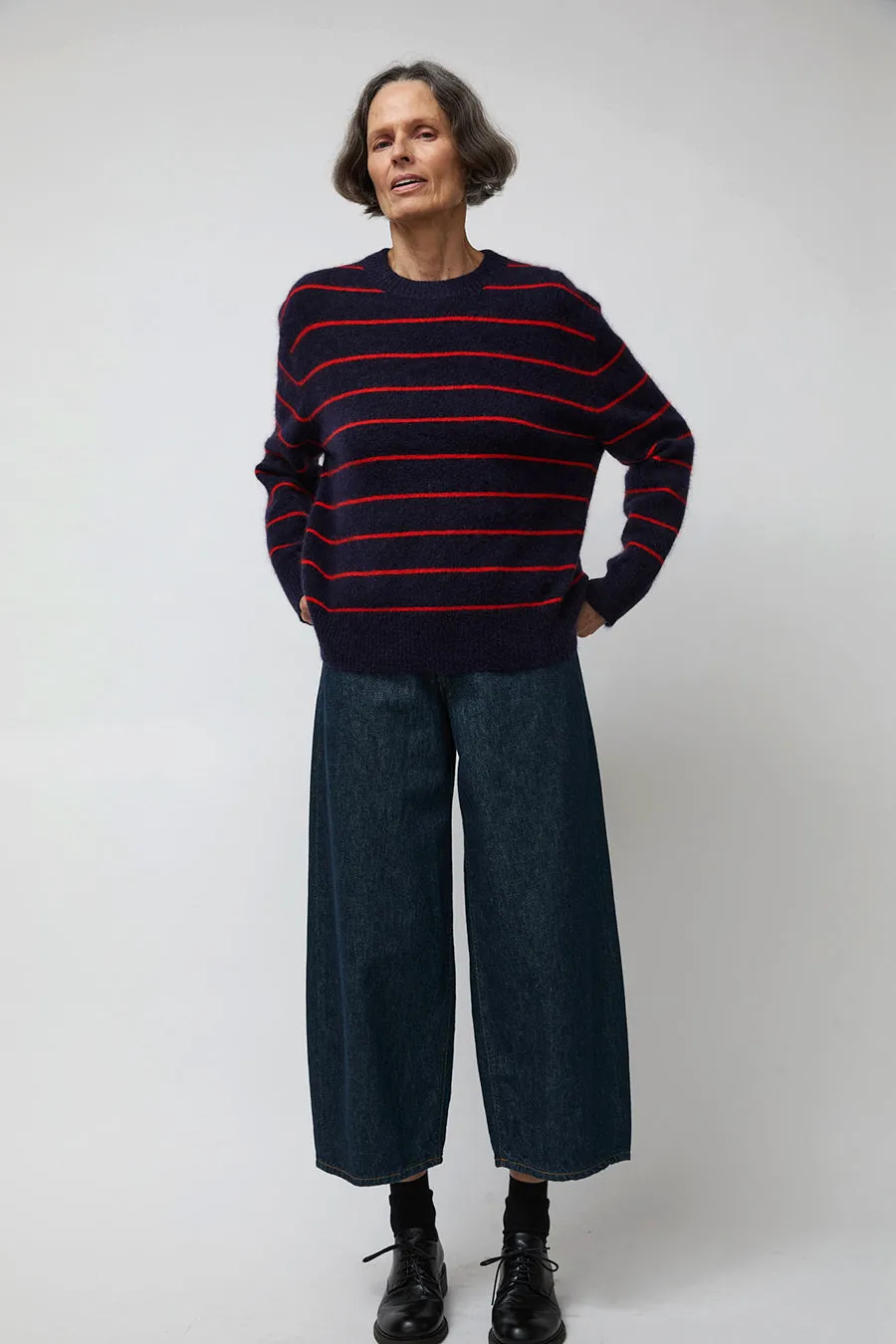 Ali Golden Oversized Mohair Pullover in Navy and Poppy Stripe sold by No. 6 product image thumbnail 5