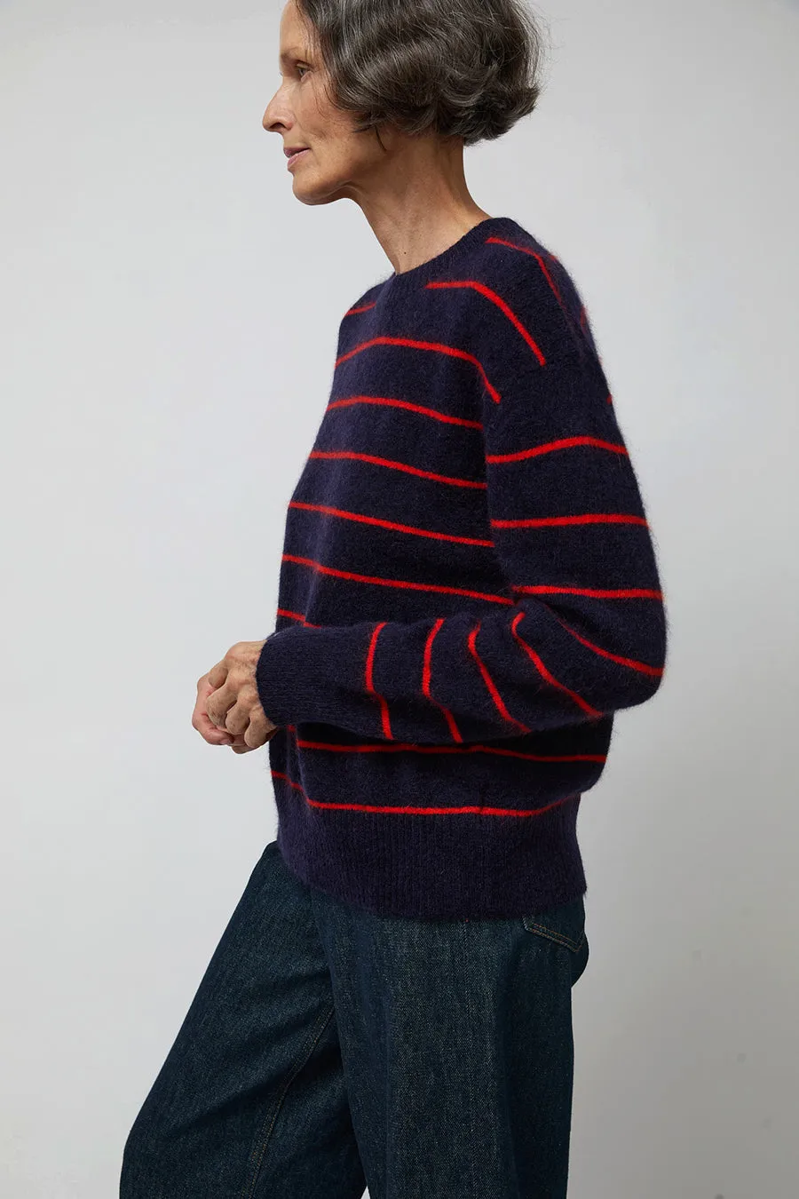 Ali Golden Oversized Mohair Pullover in Navy and Poppy Stripe sold by No. 6 product image thumbnail 2