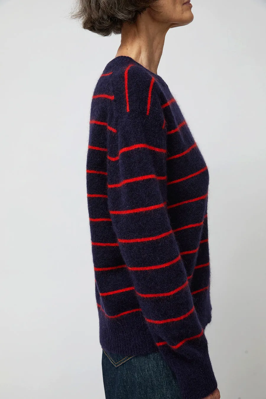 Ali Golden Oversized Mohair Pullover in Navy and Poppy Stripe sold by No. 6 product image thumbnail 4