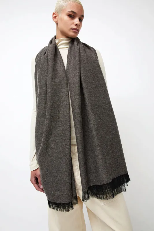 Black Crane Light Wool Wide Scarf in Grey made by Black Crane
