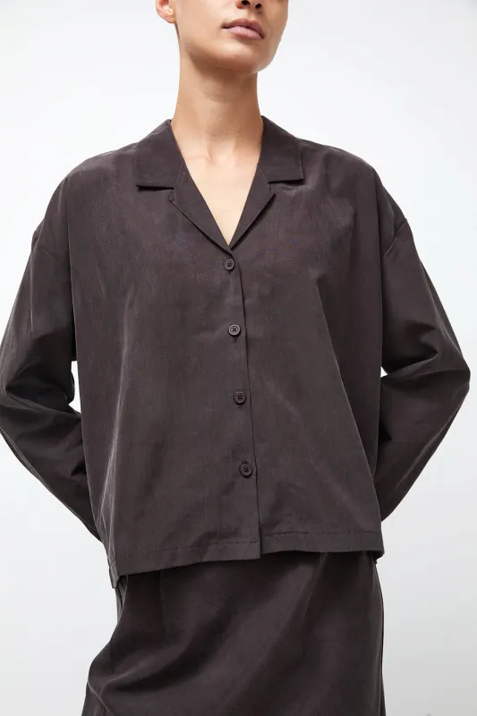 Black Crane Cropped Long Sleeve Shirt in Dark Plum made by Black Crane