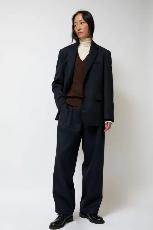 Mijeong Park Wool Blend Pleated Tailored Pants in Navy made by Mijeong Park