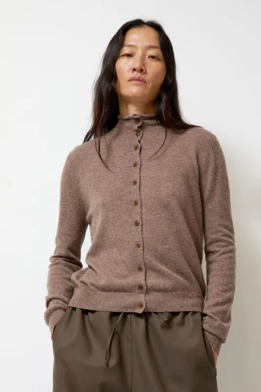 Mijeong Park Mock Neck Cardigan in Dark Beige made by Mijeong Park