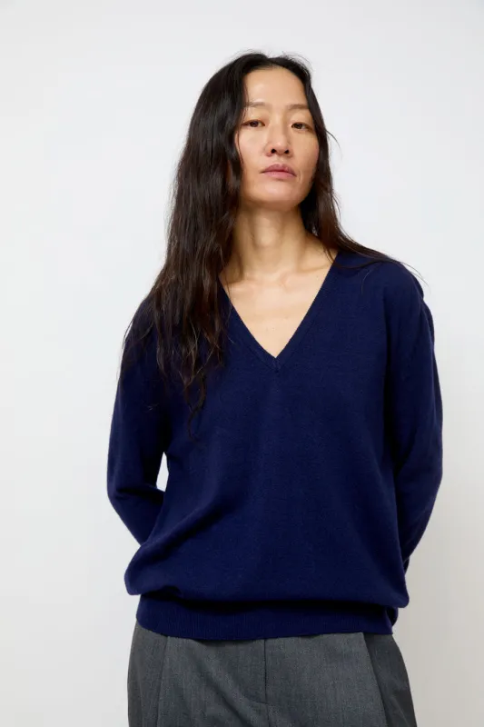 Mijeong Park Cashmere Blend V-Neck Knit in Navy made by Mijeong Park