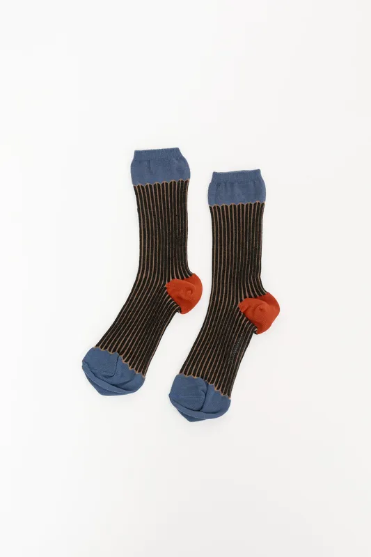 Exquisite J Multicolor Stripe Socks in Blue with Black made by Exquisite J