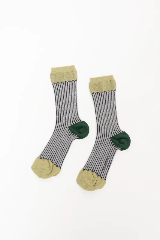 Exquisite J Multicolor Stripe Socks in Sage with Grey made by Exquisite J