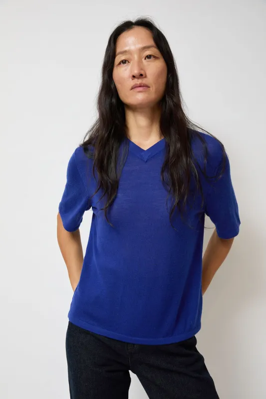 B Sides Ultrafine Short Sleeve V Neck in Cobalt Merino made by B Sides Jeans