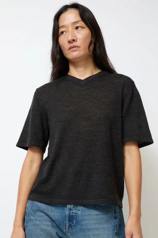 B Sides Ultrafine Short Sleeve V Neck in Charcoal Merino made by B Sides Jeans